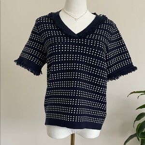 Adrianna Papell Navy and White Knit Blouse